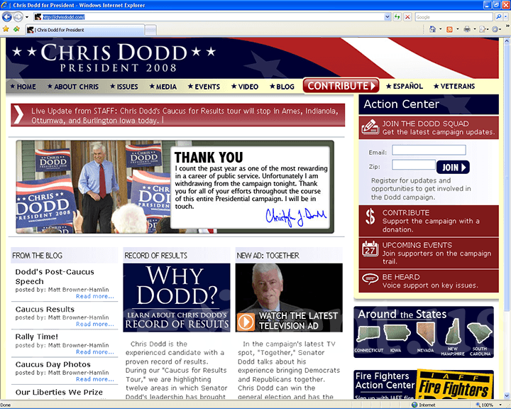 Chris Dodd 2008 Website - January 3, 2008