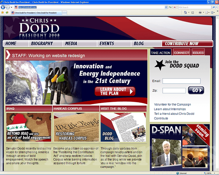 Chris Dodd 2008 Website - May 14, 2007