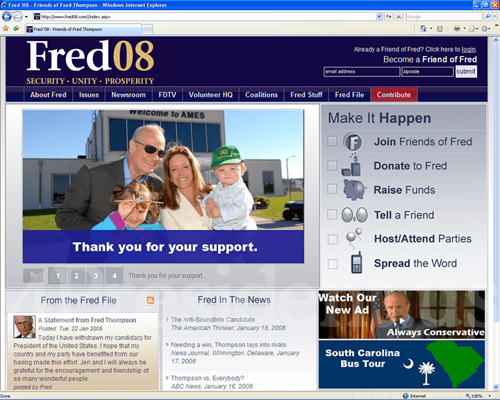 Fred Thompson 2008 Website - January 22, 2008