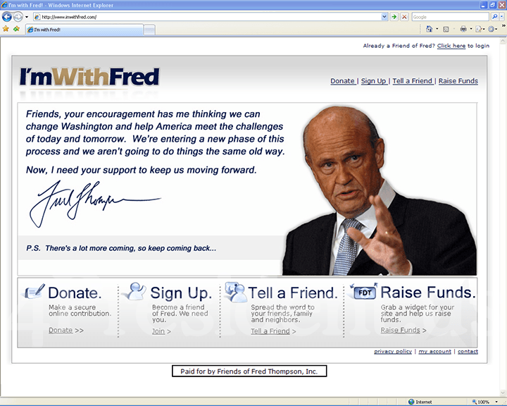Fred Thompson 2008 Website - June 5, 2007