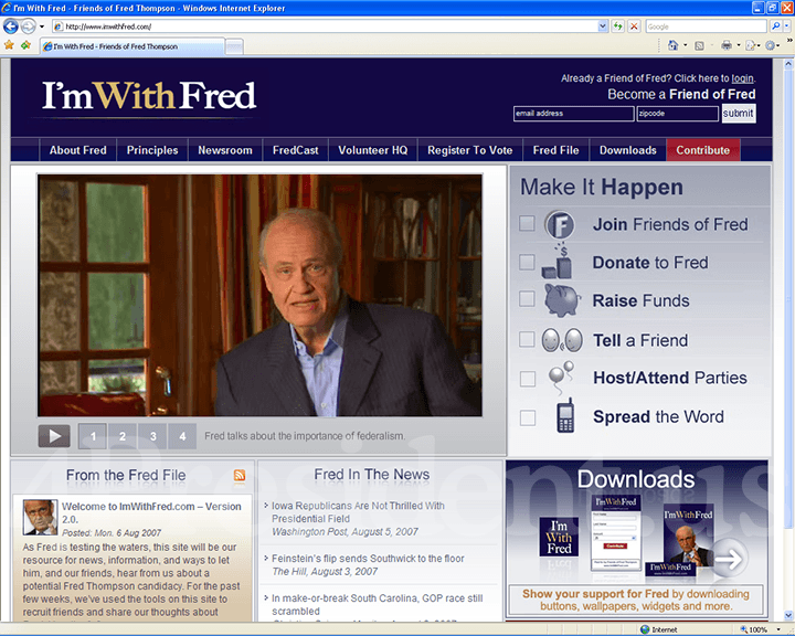 Fred Thompson 2008 Website -  August 6, 2007