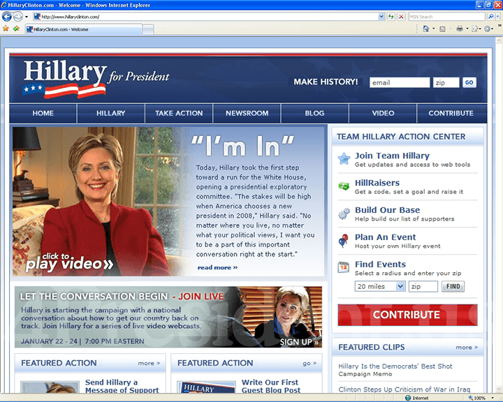 Hillary Clinton 2008 Website - January 20, 2007