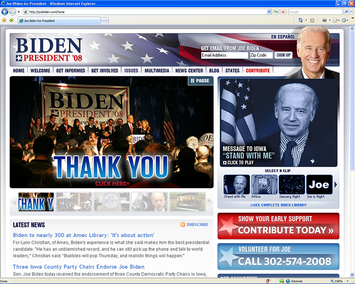 Joe Biden 2008 Website - January 3, 2008