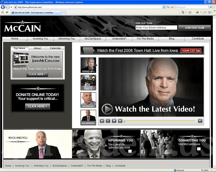 John McCain 2008 Website - February 16, 2007