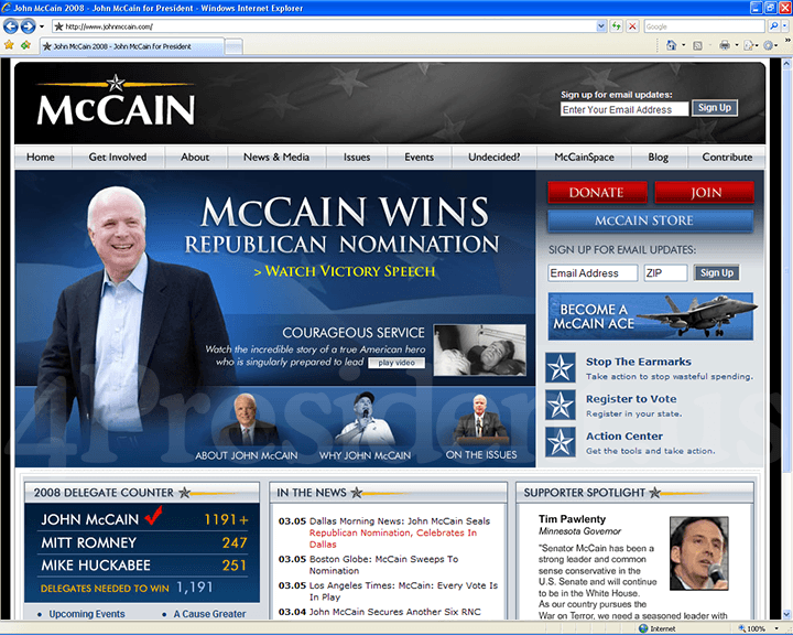 John McCain 2008 Website - March 4-5, 2008