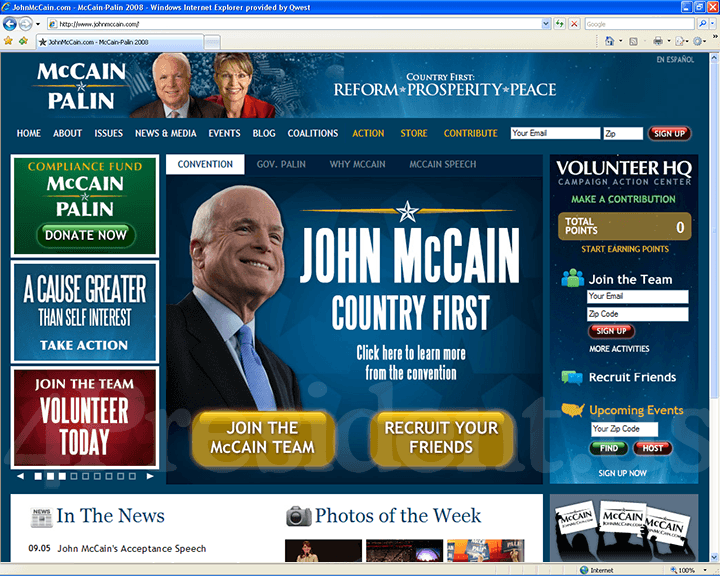 John McCain 2008 Website - September 4, 2008