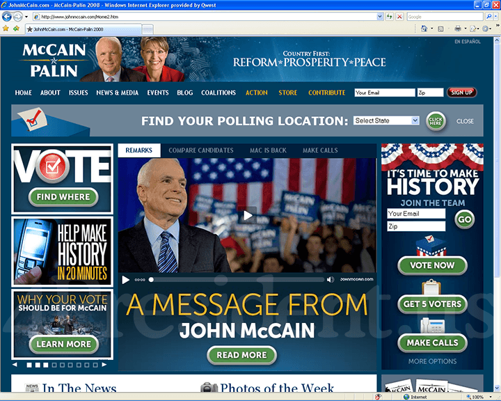 John McCain 2008 Website - November 4, 2008