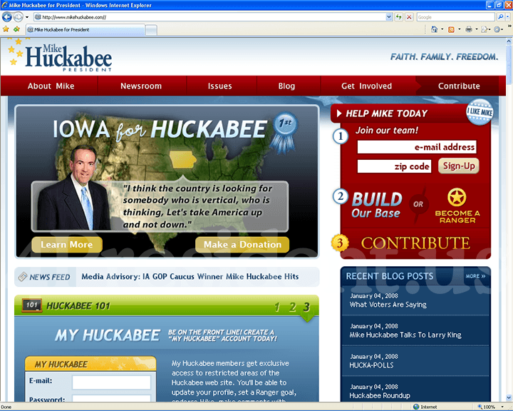 Mike Huckabee 2008 Website - January 4, 2008