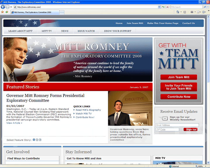 Mitt Romney 2008 Website - January 3, 2007