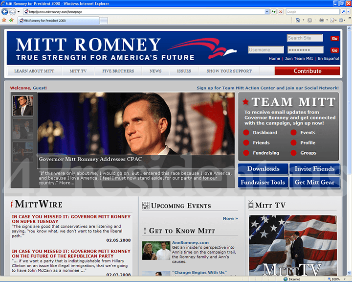 Mitt Romney 2008 Website - February 7, 2008