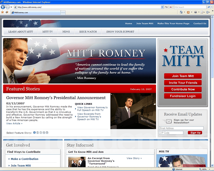 Mitt Romney 2008 Website - February 13, 2007