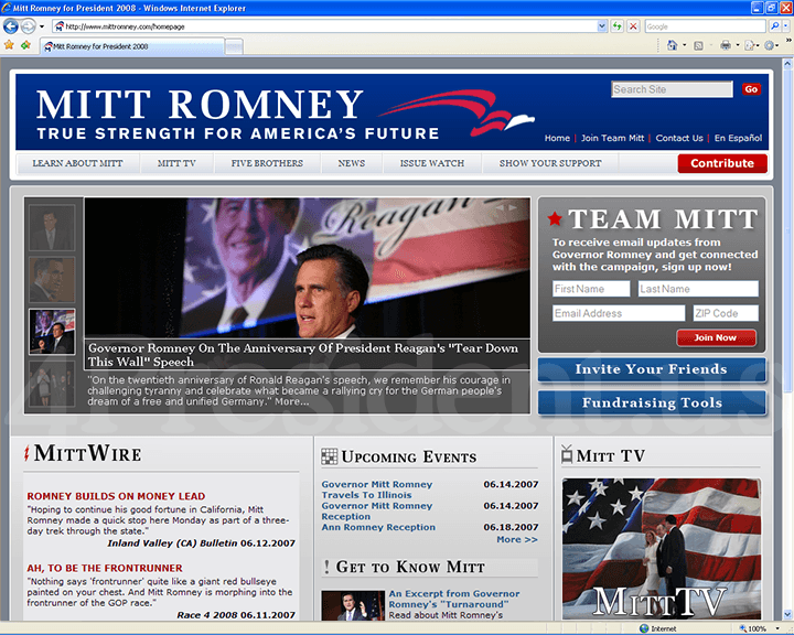 Mitt Romney 2008 Website - June 14, 2007