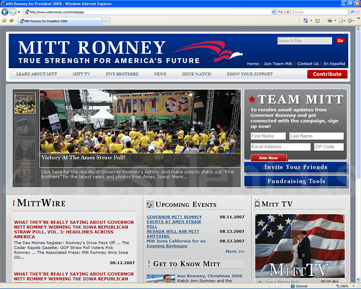 Mitt Romney 2008 Website - August 12, 2007