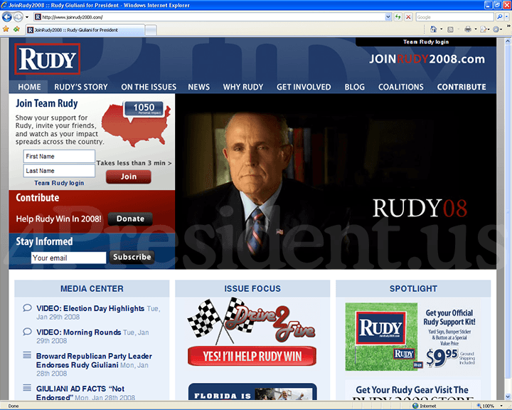 Rudy Giuliani 2008 Website - January 30, 2008