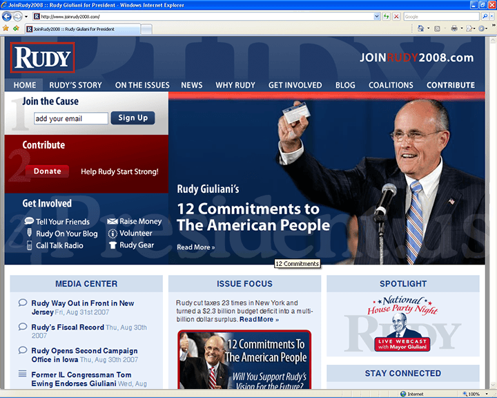 Rudy Giuliani 2008 Website - September 3, 2007