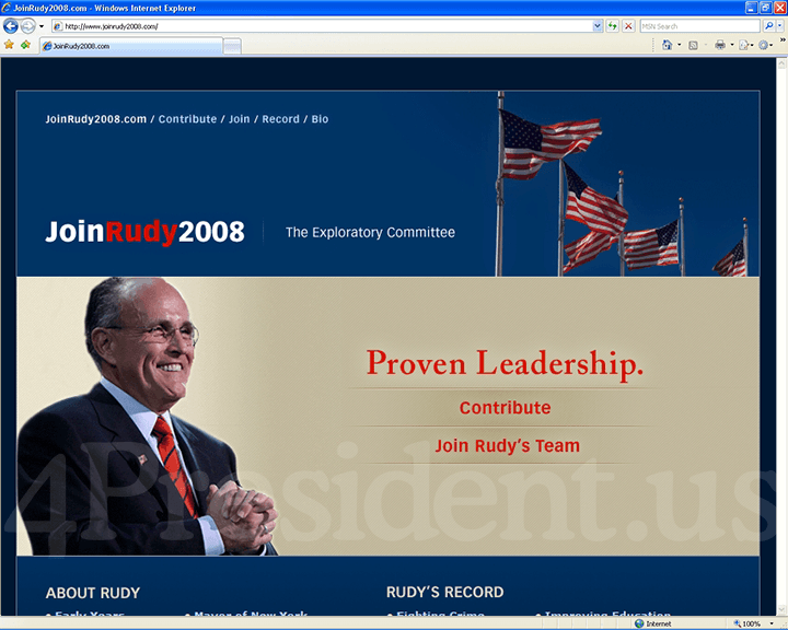 Rudy Giuliani 2008 Website - December 19, 2006