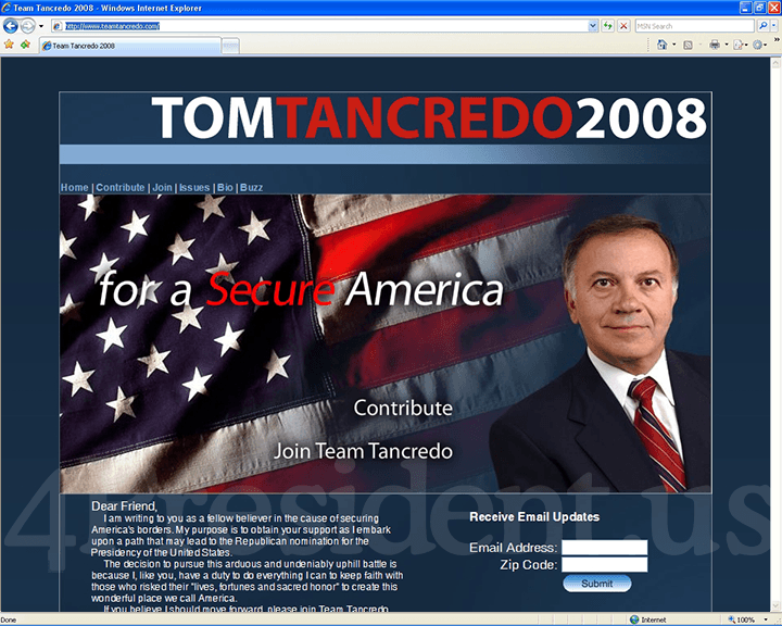 Tom Tancredo 2008 Website - January 16, 2007