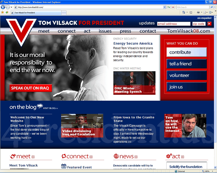 Tom Vilsack '08 Website - February 14, 2007
