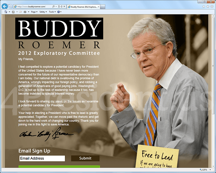 Buddy Roemer 2012 Website - March 3, 2011