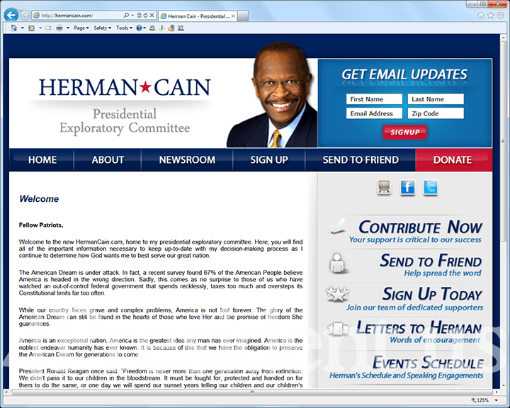 Herman Cain 2012 Website - January 12, 2011