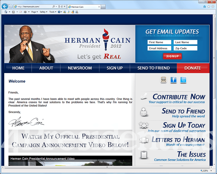 Herman Cain 2012 Website - May 21, 2011