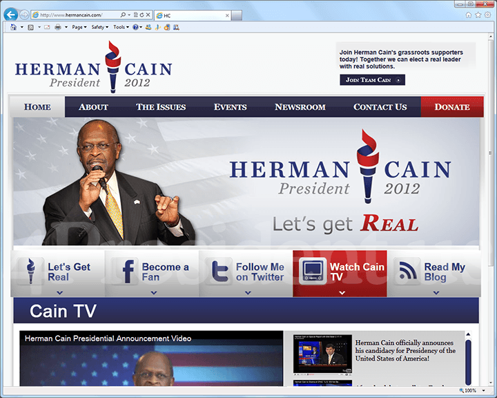 Herman Cain 2012 Website - May 26, 2011