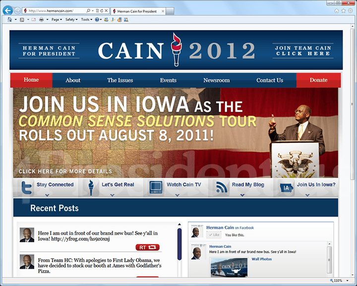 Herman Cain 2012 Website - August 2, 2011