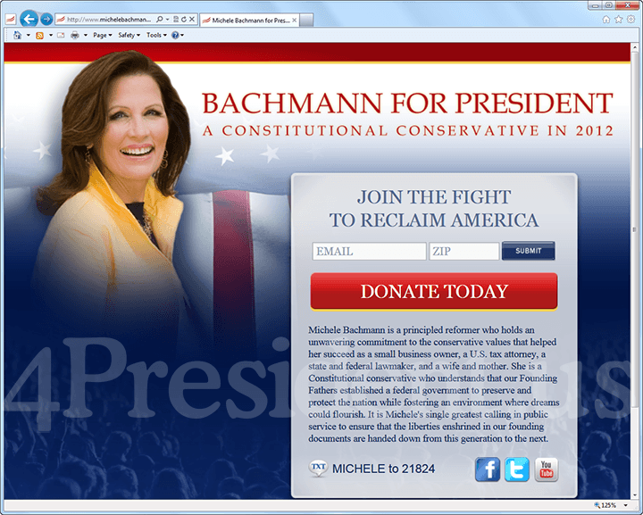 Michele Bachmann 2012 Website - June 13, 2011