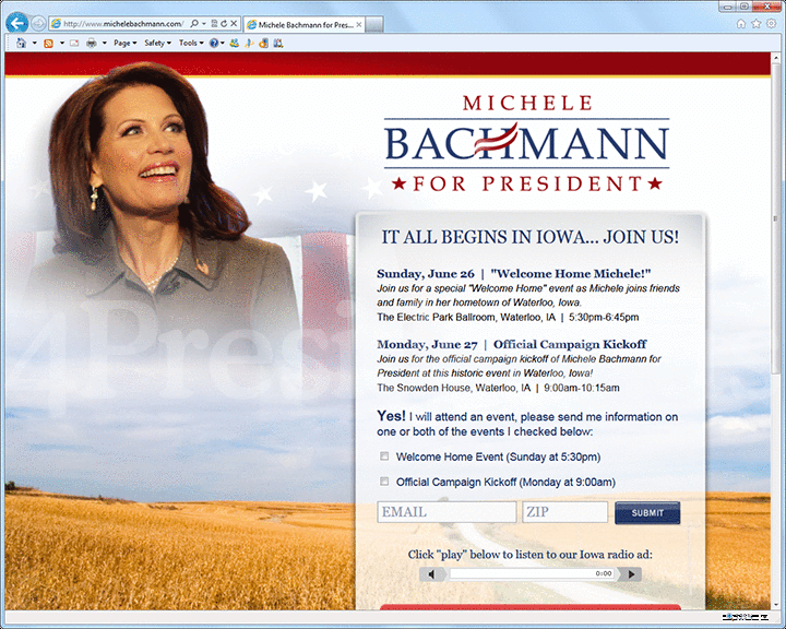 Michele Bachmann 2012 Website - June 24, 2011