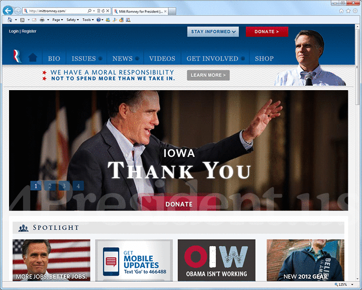 Mitt Romney 2012 Website - January 4, 2012