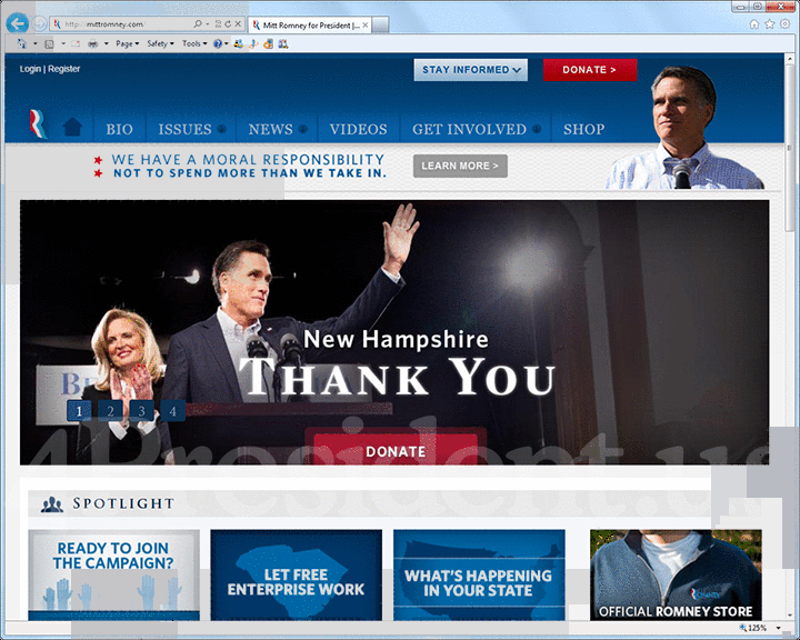 Mitt Romney 2012 Website - January 10, 2012