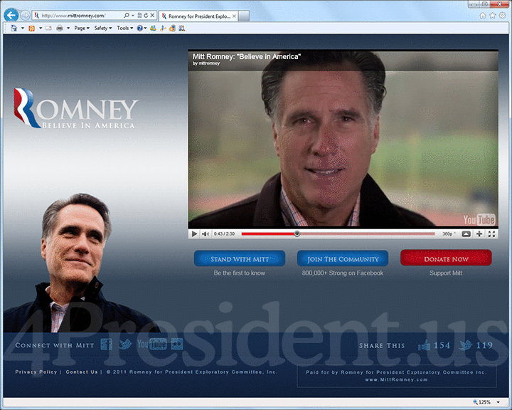 Mitt Romney 2012 Website - April 11, 2011