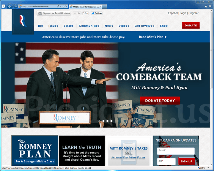 Mitt Romney 2012 Website - August 11, 2012