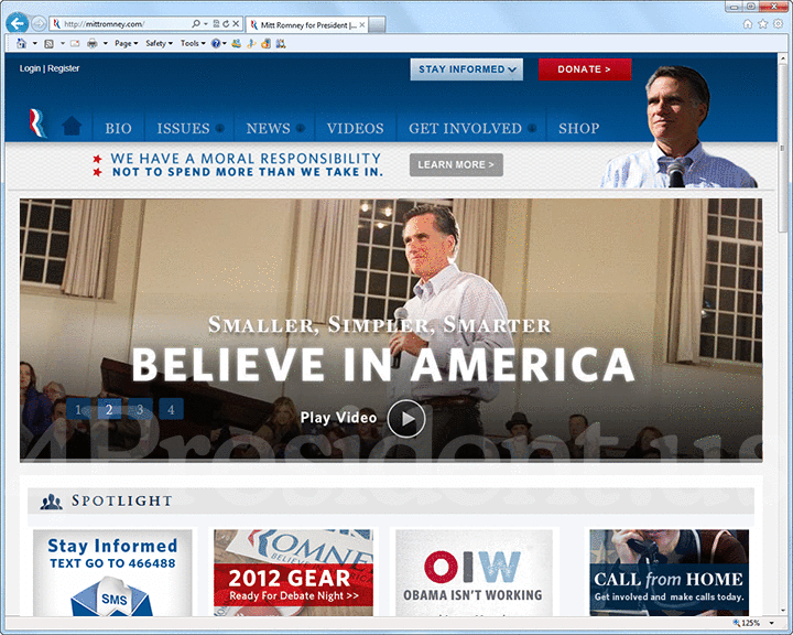 Mitt Romney 2012 Website - November 29, 2011