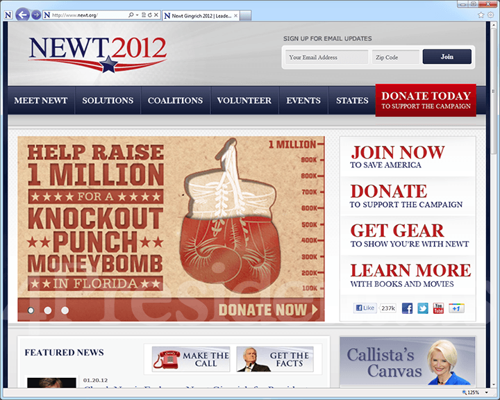 Newt Gingrich 2012 Website - January 21, 2012