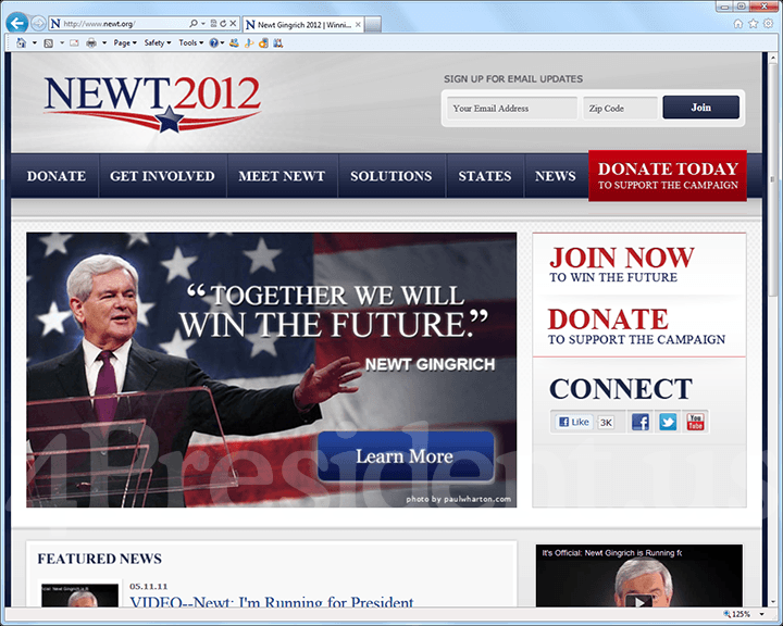 Newt Gingrich 2012 Website - May 11, 2011