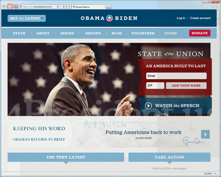 Barack Obama 2012 Website - January 24, 2012