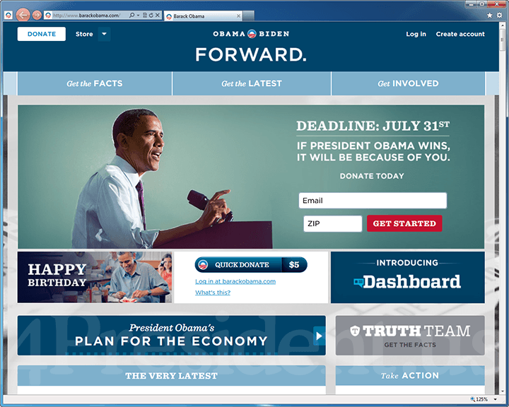 Barack Obama 2012 Website - July 31, 2012