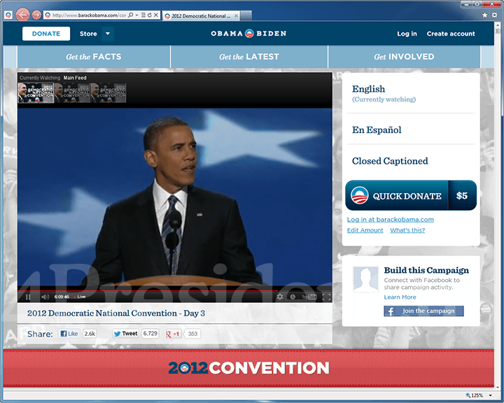 Barack Obama 2012 Website - September 6, 2012