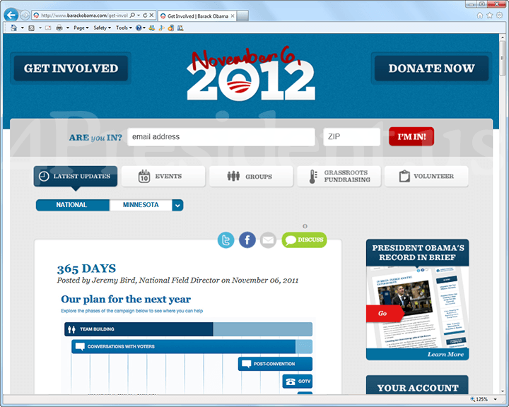 Barack Obama 2012 Website - November 6, 2011