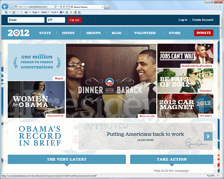 Barack Obama 2012 Website - November 18, 2011