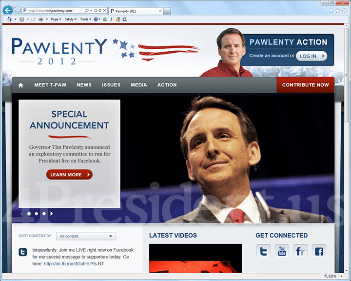Tim Pawlenty 2012 Website Home Page - March 21, 2011