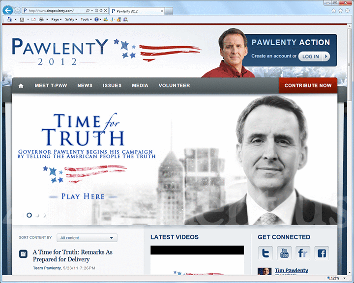 Tim Pawlenty 2012 Website Home Page - May 23, 2011