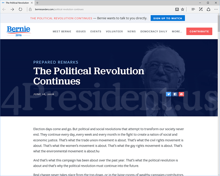 Bernie Sanders 2016 Website - June 16, 2016