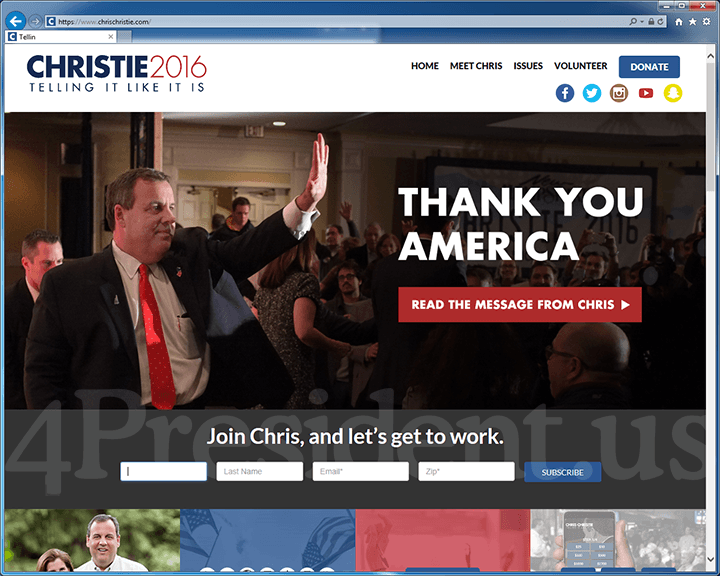 Chris Christie for President 2016 Website - February 10, 2016