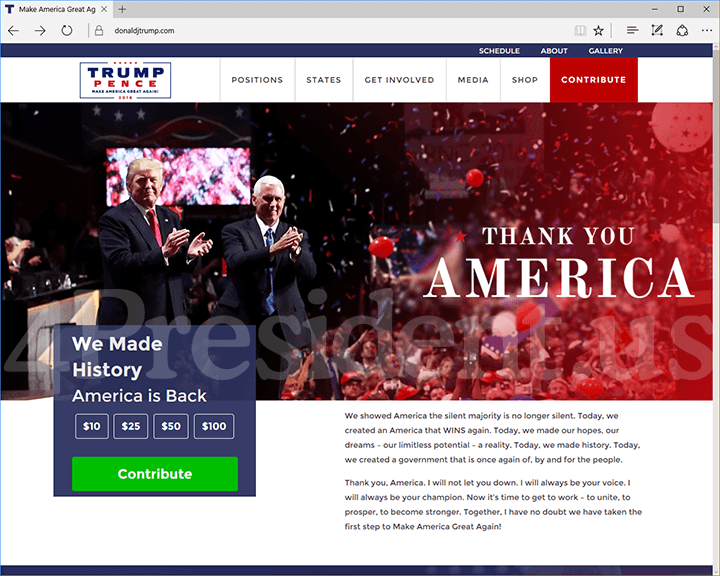 Donald J. Trump 2016 Presidential Campaign Website - November 8-9, 2016