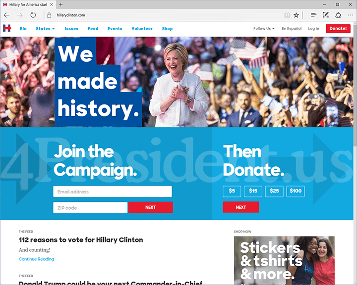 Hillary for America 2016 Website - June 7, 2016