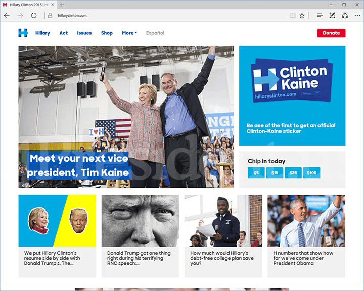 Hillary for America 2016 Website - July 23, 2016