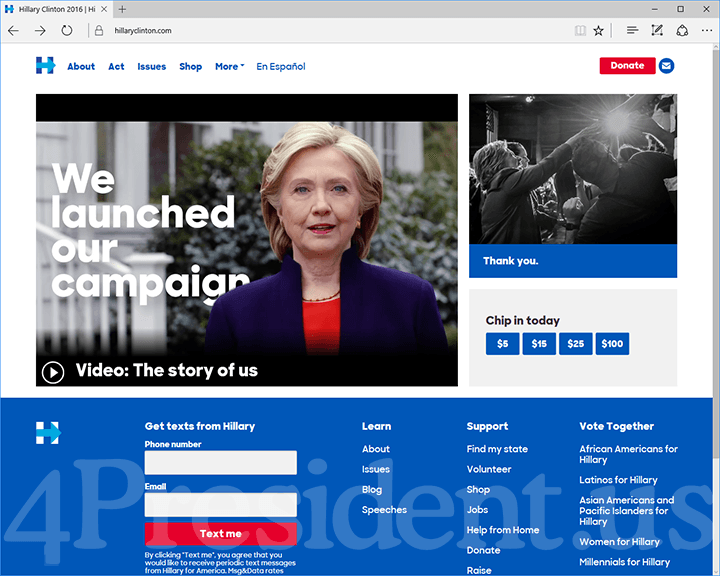 Hillary for America 2016 Website - November 8, 2016