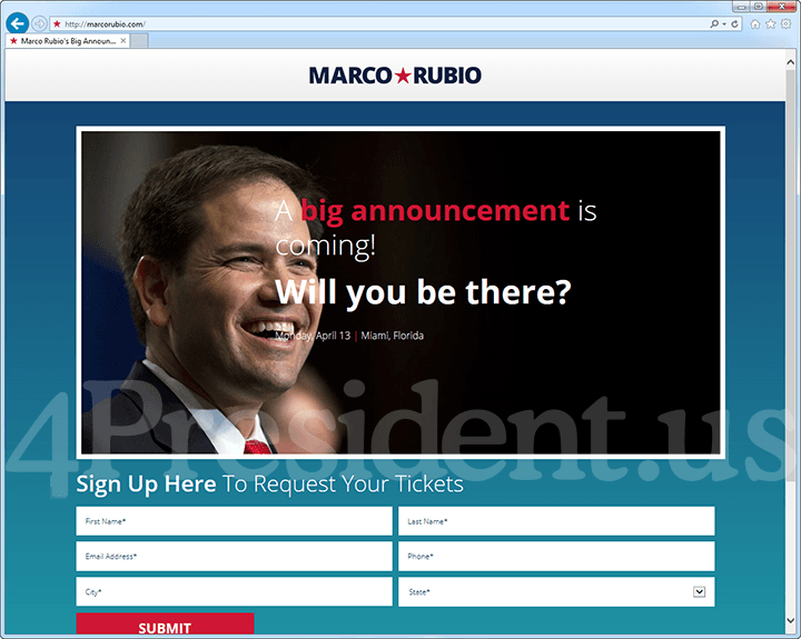 Marco Rubio 2016 Presidential Campaign Website - March 30, 2015